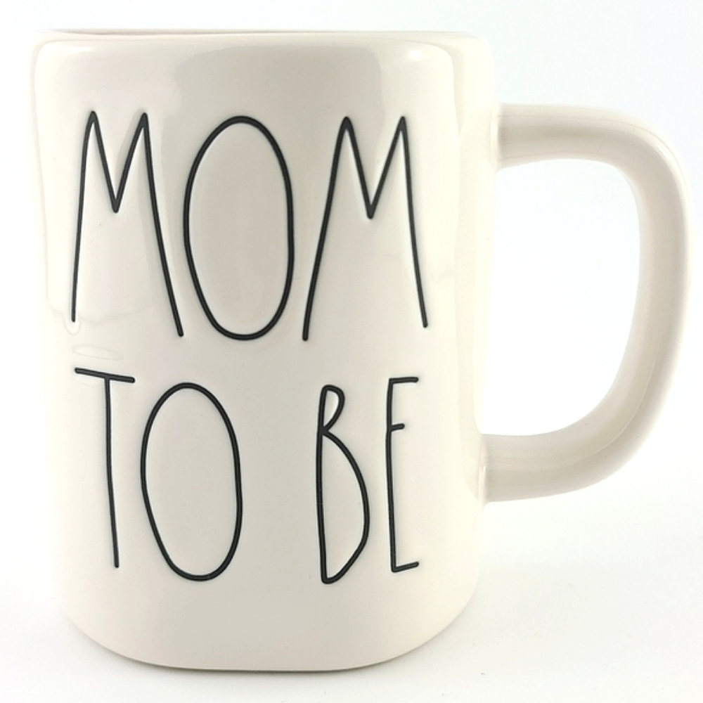 Rae Dunn Artisan White Ceramic Mug Black Large Letters MOM TO BE Pink Interior
